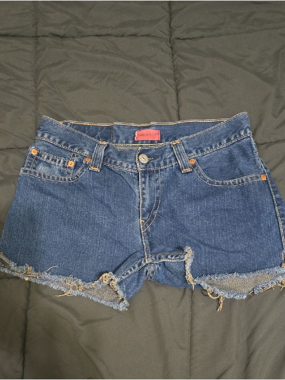 Levis Womens Tough Boot Cutoff Denim Shorts Dark Wash Frayed Hem 34